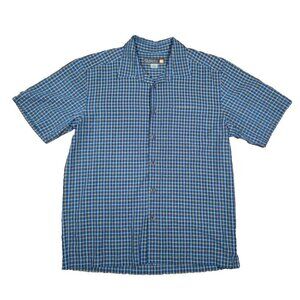 Quicksilver Waterman Size Large Blue Plaid Short Sleeve Button Front Shirt